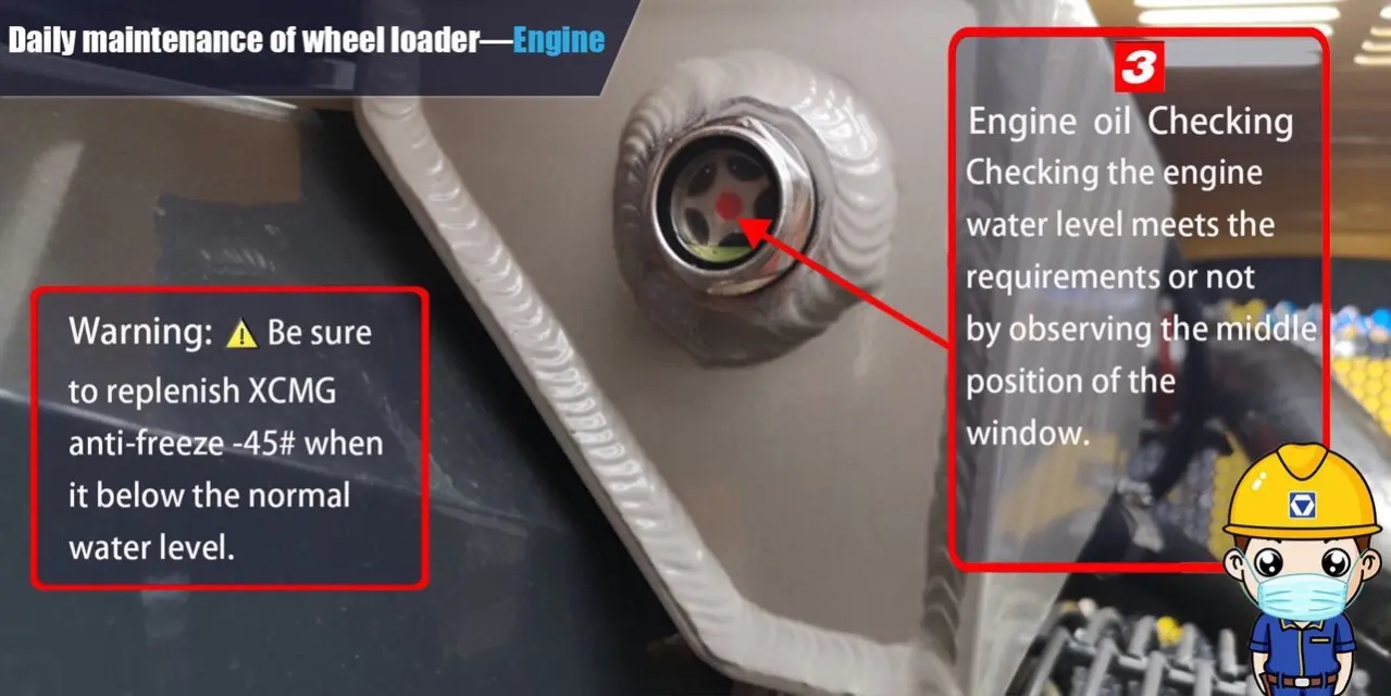 kiểm tra mắt dầu trên xe xcmg